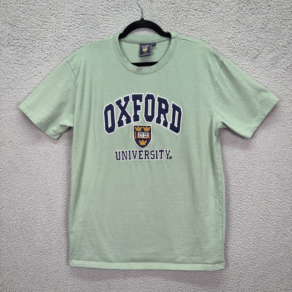 VTG Oxford University TShirt Mens XL Sage Green Crest Logo Tee Ivy League Preppy - Picture 1 of 10